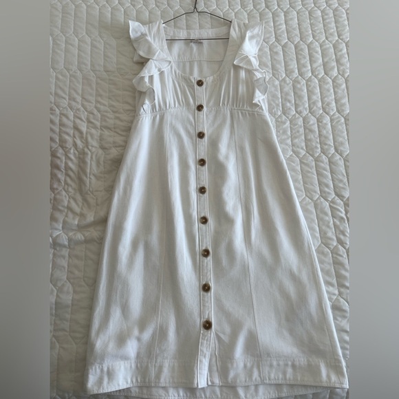 Anthropologie Pilcro Cream Ruffle Button-Front Dress – Size 10P Petite​​ - Picture 5 of 10